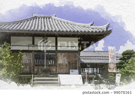 Watercolor-style Kofuku-ji Temple Ruins of Kawara-dera Temple, Asuka Village, Nara Prefecture 99078161