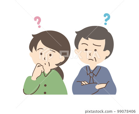 一對帶著疑問表情的夫婦的插圖 一對帶著疑問表情的夫婦的插圖 99078406