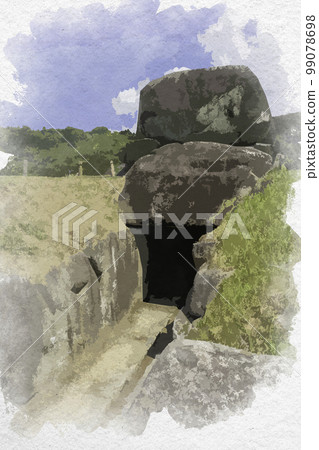 Watercolor-style Ishibutai Tumulus, Asuka Village, Nara Prefecture 99078698