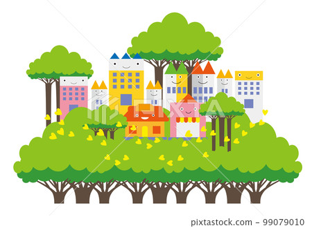 Beautiful townscape with lush greenery and scenery of life 99079010