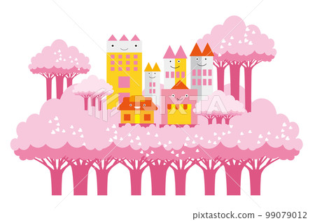 美麗的春天城市景觀和櫻花盛開的生活風景 99079012