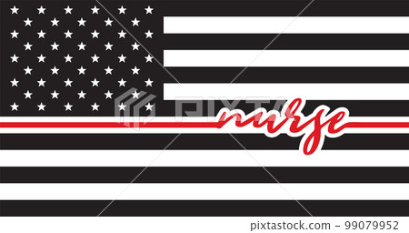 Registered Nurses US flag. Black and white US Flag with red line. 99079952