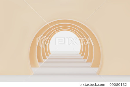 Beige 3d empty corridor of several round arches in perspective with shadows Beige 3d empty corridor of several round arches in perspective with shadows 99080182