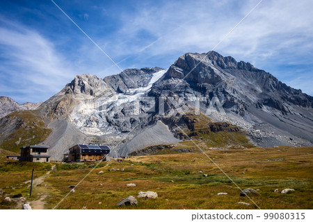 Refuge of Col de la Vanoise and Grande Casse Alpine glacier in French alps Refuge of Col de la Vanoise and Grande Casse Alpine glacier in French alps 99080315