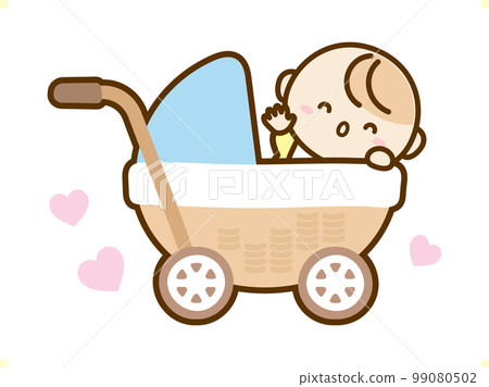 Light blue baby waving on a stroller 99080502