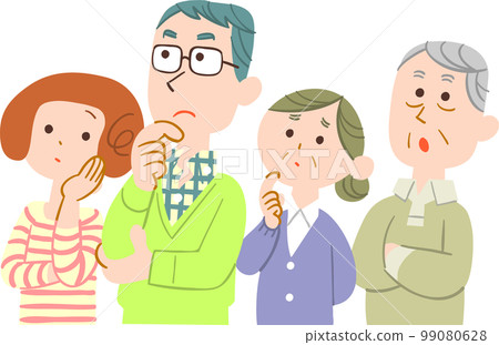 Thinking young couple and senior couple No outline 99080628