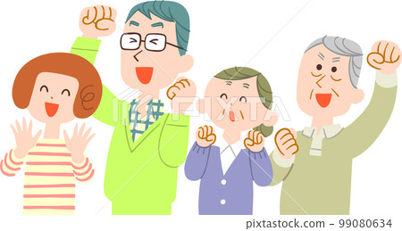 A young couple happy to face left and a senior couple No outline A young couple happy to face left and a senior couple No outline 99080634