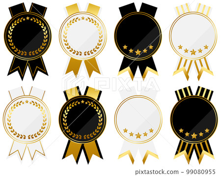 Set of 8 emblems with luxurious ribbons black & white 99080955