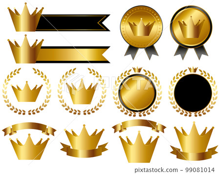 皇冠徽章 12 種設置黑色和金色 99081014
