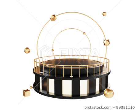 3D渲染黑色和金色產品展示架元素 99081110