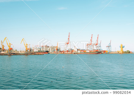 Container cargo ship at industial port in import export logistic Container cargo ship at industial port in import export logistic 99082034
