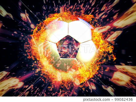 Composite background with explosion and fire effect on 3d rendering soccer ball Composite background with explosion and fire effect on 3d rendering soccer ball 99082436