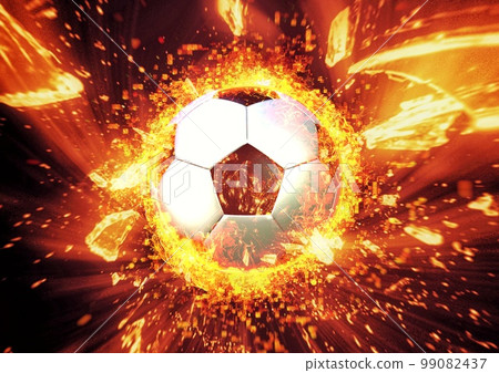 Composite background with explosion and fire effect on 3d rendering soccer ball 99082437