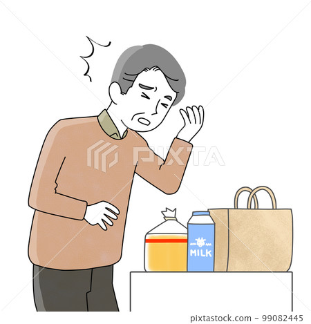 Elderly man who noticed that he forgot to buy 99082445