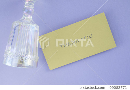Thank you card mock-up on opal wine glass background Thank you card mock-up on opal wine glass background 99082771