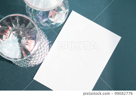 Card mock-up on opal wine glass background Card mock-up on opal wine glass background 99082776