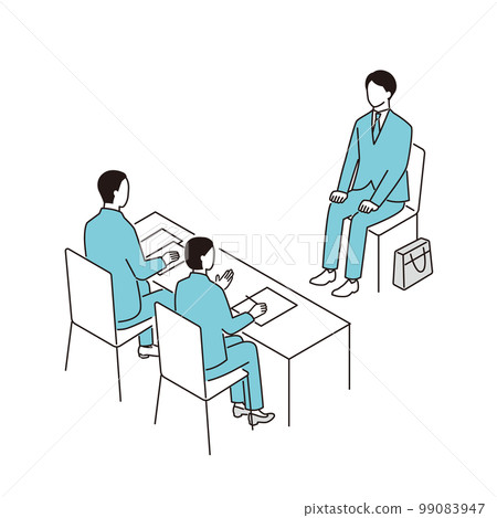 A woman who is interviewed and an interviewer who examines 99083947