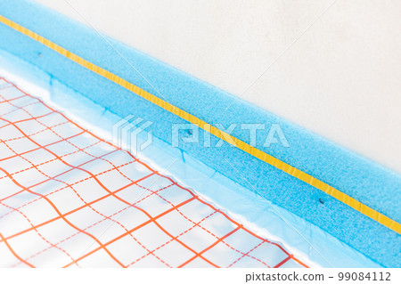 Expansion tape for underfloor heating between floor and wall with reflective film for underfloor heating, concept of heated floor 99084112