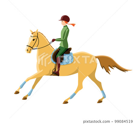 Young rider trains with her pony 99084519