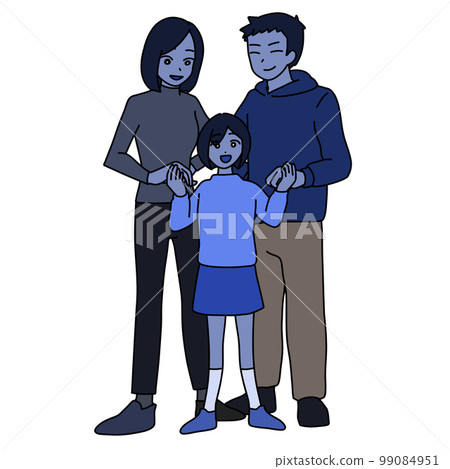 父母與女兒牽手歡笑(藍色) 父母與女兒牽手歡笑(藍色) 99084951