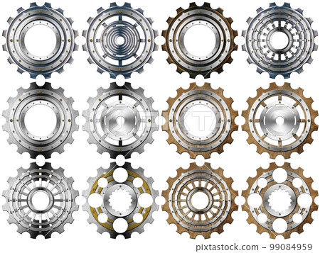 Collection of Metal Gears Isolated on White Background 99084959