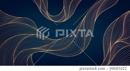 Vector abstract luxury golden wallpaper, wavy line art background. Line design for interior design, textile patterns, textures, posters, package, wrappers, gifts etc. Japanese style. 99085022