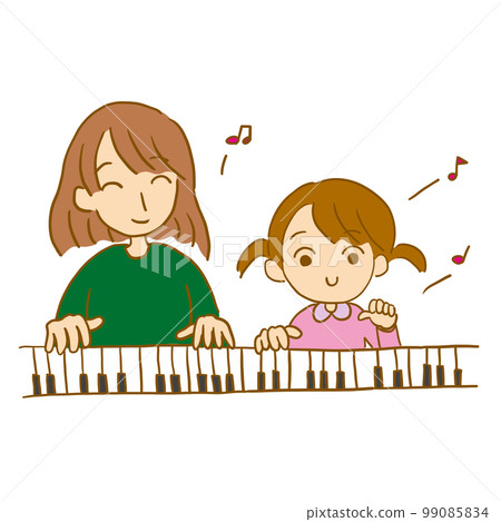 Girl taking piano lessons with her teacher 99085834