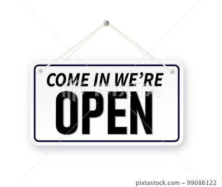 Closed and open white signboards hanged . Rectangular shape clipboard for retail, shop, store, cafe, bar, restaurant. Vector Closed and open white signboards hanged . Rectangular shape clipboard for retail, shop, store, cafe, bar, restaurant. Vector 99086122