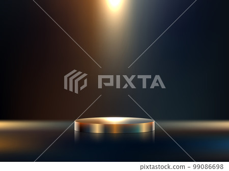 3D realistic studio room luxury style shiny golden metallic podium stand 3D realistic studio room luxury style shiny golden metallic podium stand 99086698