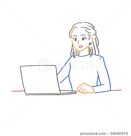 一個女人前往一台筆記本電腦 一個女人前往一台筆記本電腦 99086979