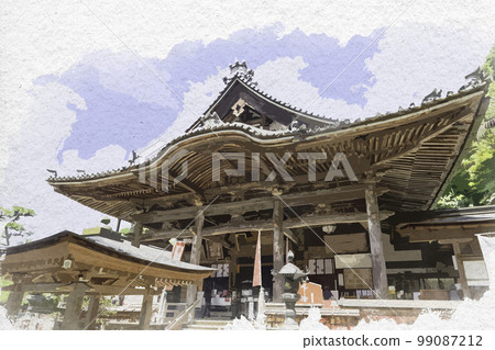 Watercolor-style Okadera Main Hall, Asuka Village, Nara Prefecture 99087212