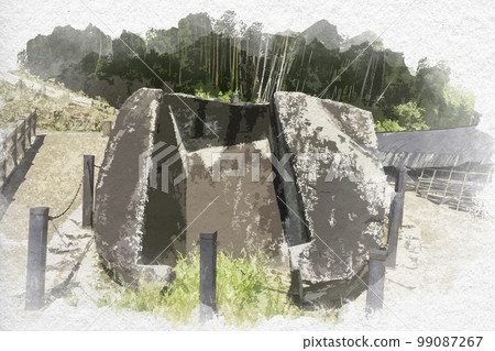 Watercolor-style Oni no Yukikakure, Asuka Village, Nara Prefecture 99087267