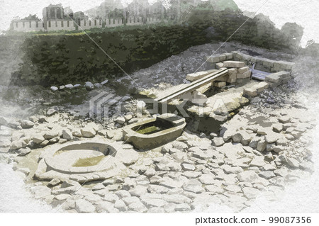 Watercolor style turtle-shaped stonework, Asuka Village, Nara Prefecture 99087356