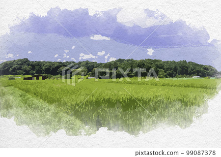 Watercolor-style Amakashi Hill, Asuka Village, Nara Prefecture Watercolor-style Amakashi Hill, Asuka Village, Nara Prefecture 99087378