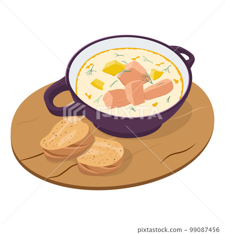 Finnish lohikeito soup vector isolated on white background Finnish lohikeito soup vector isolated on white background 99087456
