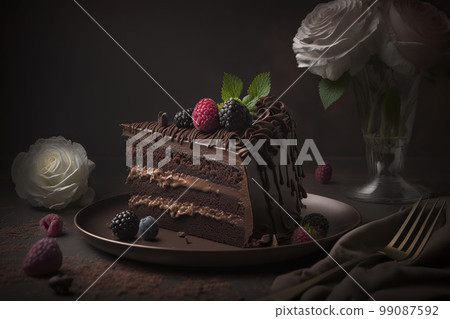 A piece of chocolate cake. Generative AI. A piece of chocolate cake. Generative AI. 99087592