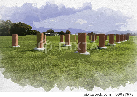 Watercolor-style ruins of Fujiwara-kyo, Kashihara City, Nara Prefecture Watercolor-style ruins of Fujiwara-kyo, Kashihara City, Nara Prefecture 99087673