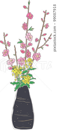 Illustration of peach blossoms and rape blossoms arranged in a vase Illustration of peach blossoms and rape blossoms arranged in a vase 99087918