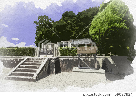 奈良縣明日香村水彩風格的天武天皇和智都天皇陵 奈良縣明日香村水彩風格的天武天皇和智都天皇陵 99087924