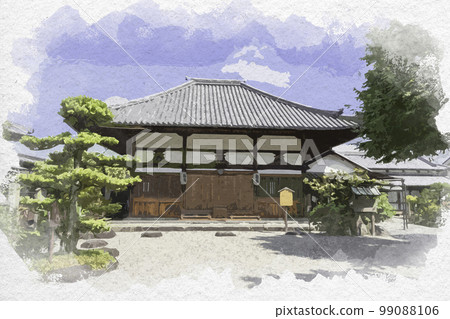 Watercolor-style Asuka-dera Temple Main Hall, Asuka Village, Nara Prefecture 99088106