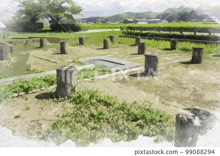 Watercolor-style Asuka Mizuochi Ruins, Asuka Village, Nara Prefecture 99088294