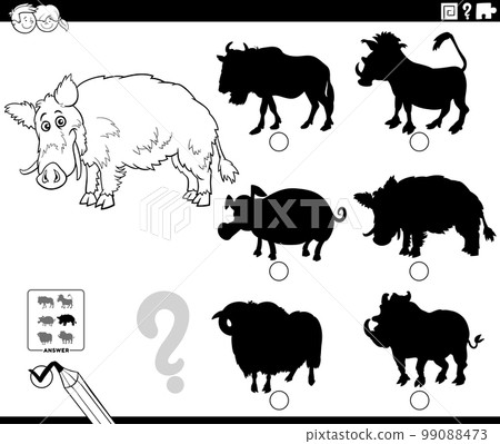 shadow game with cartoon wild boar animal coloring page shadow game with cartoon wild boar animal coloring page 99088473