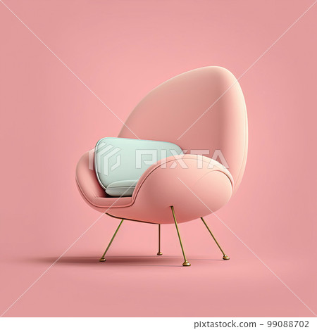 Mid century pink accent fabric chair with chromium legs. Fabric upholstery chair on pink background. Mid century, Loft, Scandinavian interior. Retro stylized modern furniture Mid century pink accent fabric chair with chromium legs. Fabric upholstery chair on pink background. Mid century, Loft, Scandinavian interior. Retro stylized modern furniture 99088702