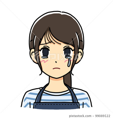 Illustration of a young housewife crying with tears (bust up) Illustration of a young housewife crying with tears (bust up) 99089122