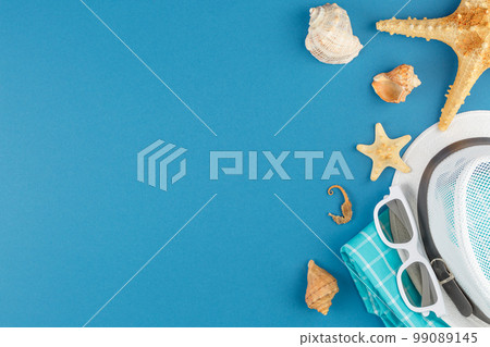 Beach accessories and shellfish with copyspace. 99089145