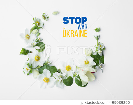 flowers on white lie in circle with words stop war flowers on white lie in circle with words stop war 99089200