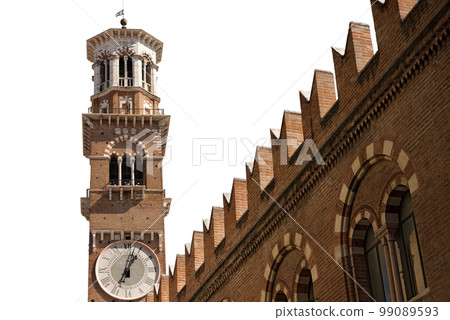 Lamberti Tower Isolated on White Background - Verona Italy 99089593