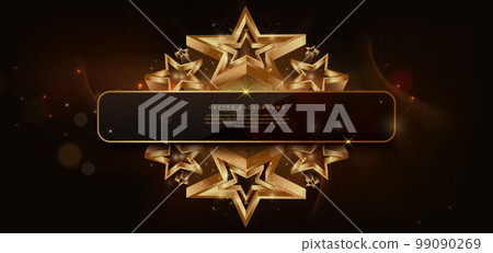 3D gold color star glowing on dark brown background with lighting effect and sparkle. Luxury design award ceremony concept. 3D gold color star glowing on dark brown background with lighting effect and sparkle. Luxury design award ceremony concept. 99090269