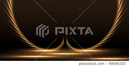 Elegant golden glowing scence with lighting effect sparkle on black background. Template premium award design. Elegant golden glowing scence with lighting effect sparkle on black background. Template premium award design. 99090285