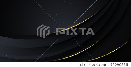 Abstact 3d luxury black curve with border golden curve lines elegant and lighting effect on black background. 99090286